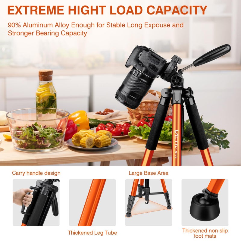 Victiv Tripod for Camera, 72" Tall Camera Tripod & Monopod with Remote, Professional Heavy Duty Compact Camera Stand for Phone, DSLR, Spotting Scope, Telescope, Binocular - Image 3